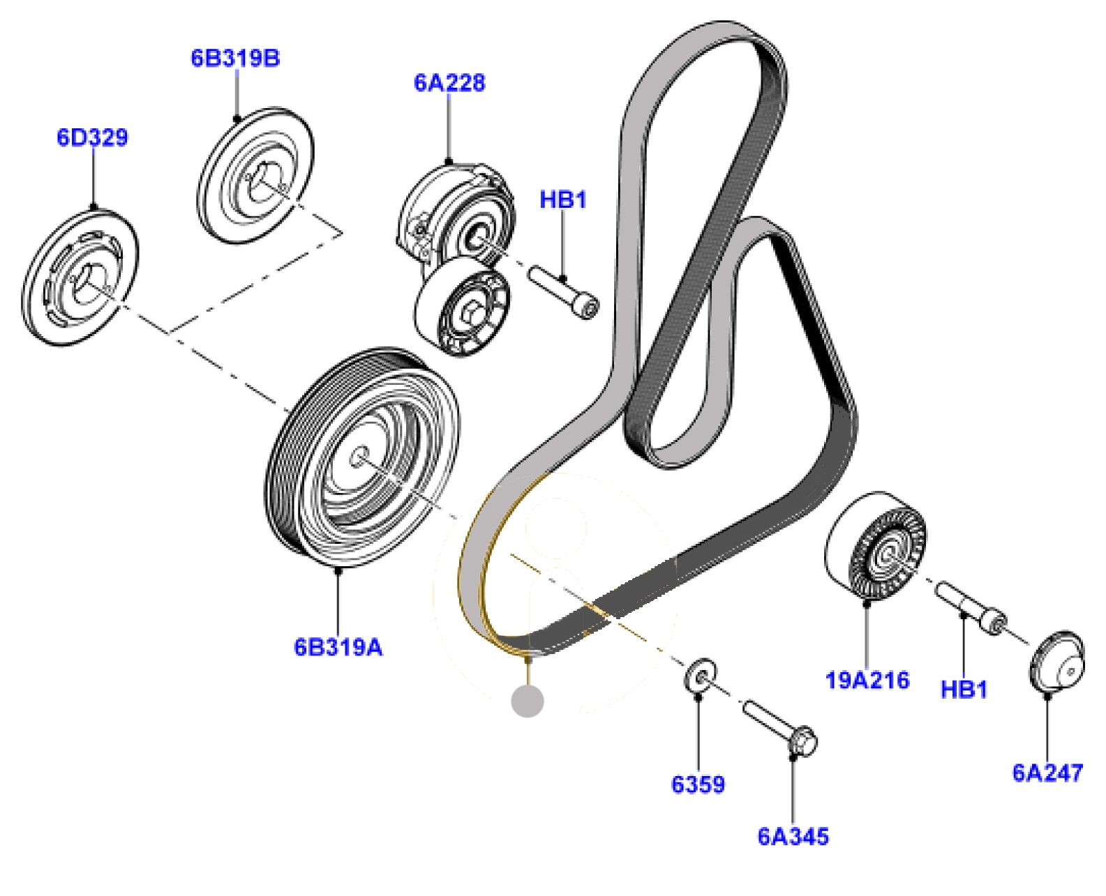 Keilriem 2.2 L DOHC EFI TC DW12 16V Diesel