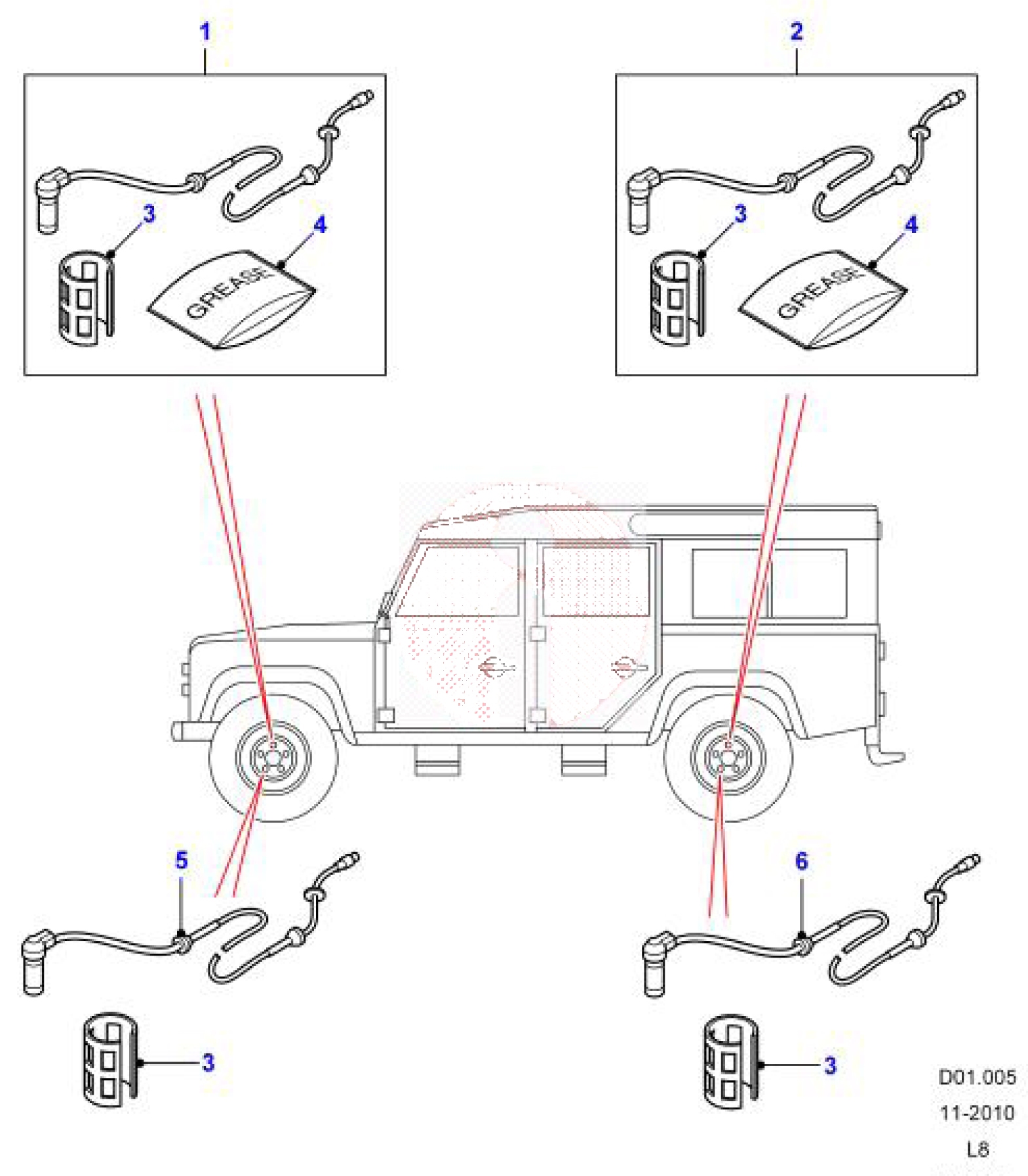 Sensor set ABS achter (Pos. 2)